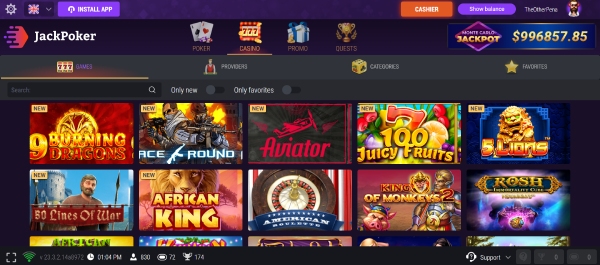 JackPoker Casino kotisivu