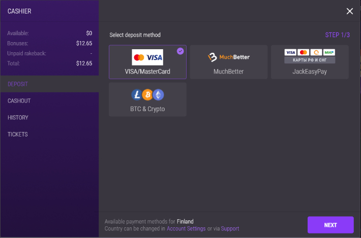 JackPoker Casino maksutavat Suomi