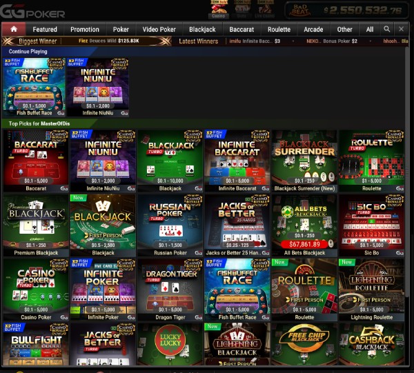 GGPoker nettikasino kasinopelit