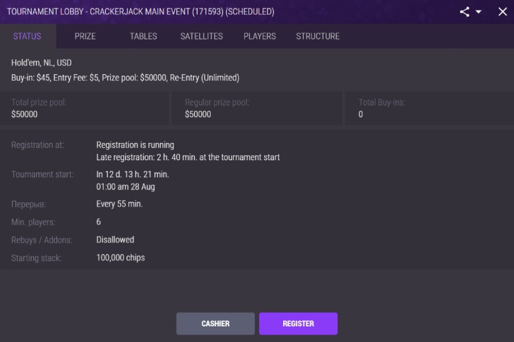 JackPoker CrackerJack Main EVent 2023 turnausaula