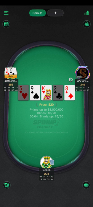 KKPoker SpinUp turnaus pöytänäkymä