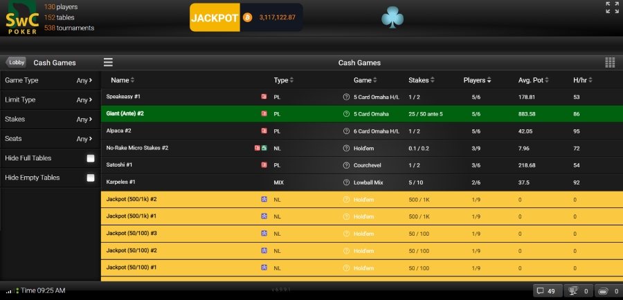 SWC Poker käteispelit