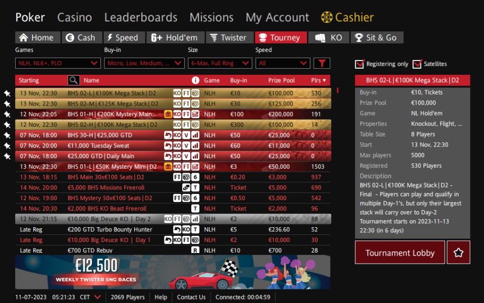ChampionPoker pokerisovellukset - turnaukset