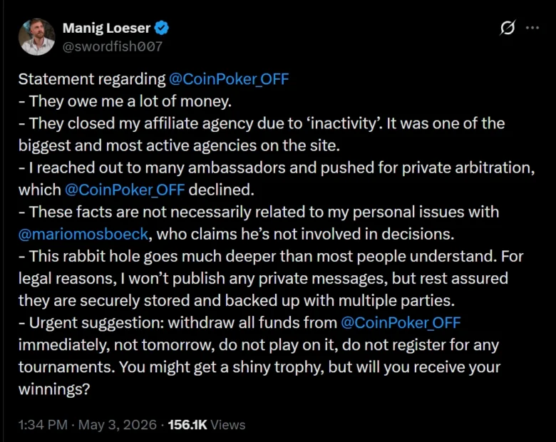 Loeserin ja CoinPokerin välinen kiista