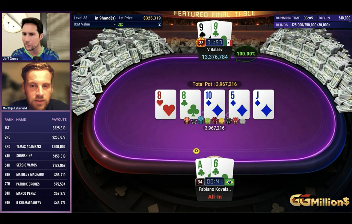 Vyacheslav Balaev voitti ensimmäisen GGMillion$-tittelinsä muutettuaan suunnitelmiaan ($325,319)