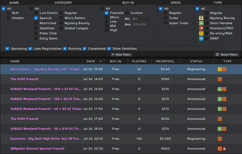 Sit&Go Freeroll Qualifiers on 888poker