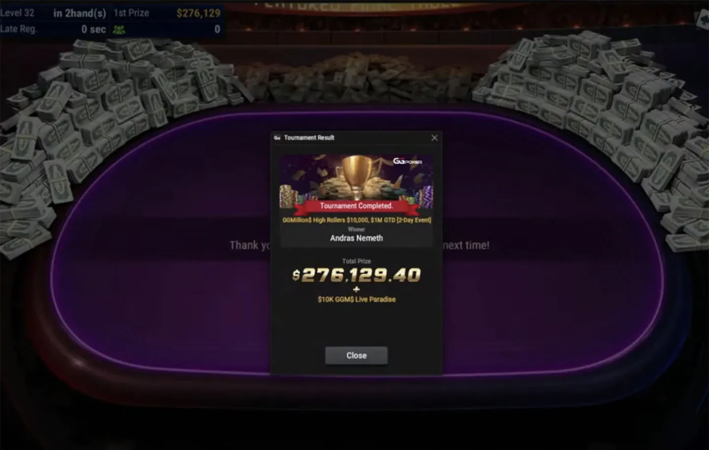 Andras “probirs” Nemeth jyrää GGMillion$-finaalipöydässä ja voittaa neljännen tittelinsä ($276K)