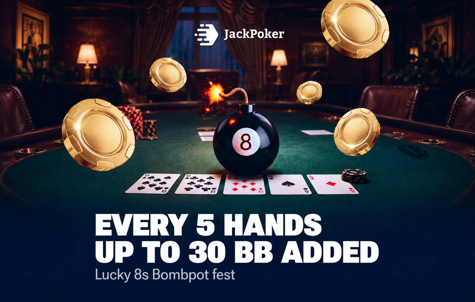 JackPoker kutsuu käteispelaajat Lucky 8S Bombpot Fest -kampanjaan
