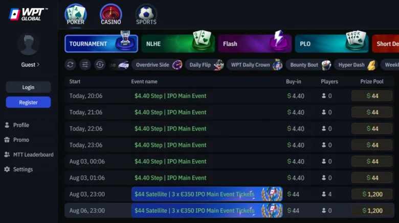 WPT Global IPO Satellite -aikataulu
