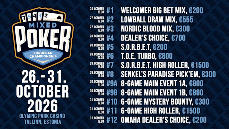 EMPC sisältää 12 turnausta, joiden buy-init vaihtelevat €200–€1 500. Kaikki turnaukset pelataan Mixed Games -formaateissa.