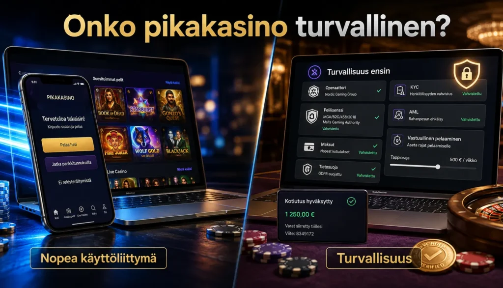 Pikakasinoer er ikke automatisk tryggere enn tradisjonelle casinoer. Vurder sikkerhet basert på lisens, operatør, betalinger, databeskyttelse og ansvarlige spillverktøy. Sjekk alltid hvilken myndighet som har gitt lisensen – og verifiser informasjonen i casinoets egne vilkår.