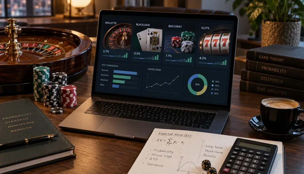 House edge eli talon etu on kasinon matemaattinen prosentuaalinen etu. Esim. 2 % tarkoittaa keskimäärin 2 € tappiota per 100 € panostusta pitkällä aikavälillä, mutta todelliset tulokset vaihtelevat lyhyellä aikavälillä.