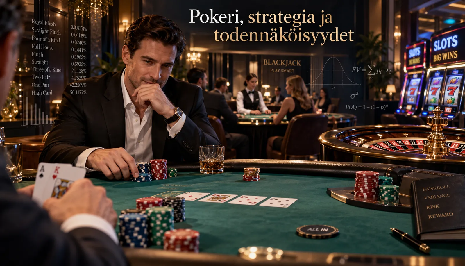 Pokeri ja kasinopelit eroavat, mutta molemmissa todennäköisyydet ratkaisevat. Pokerissa pelaaja vaikuttaa odotusarvoon, kolikkopeleissä house edge määrittää pitkän linjan.