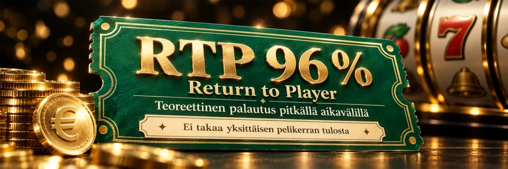 RTP tarkoittaa pelaajalle palautuvaa teoreettista prosenttiosuutta. Se ei ennusta yksittäisen pelikerran tulosta, vaan perustuu erittäin suureen määrään kierroksia.
