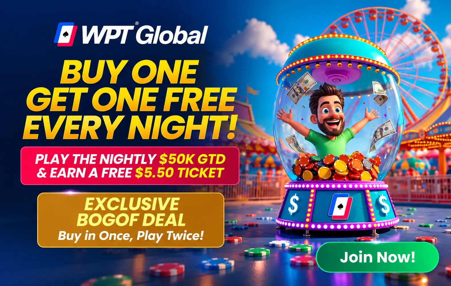 WPT Global tuo ohjelmaan 2-for-1-turnauksen ja $50K takuupotin